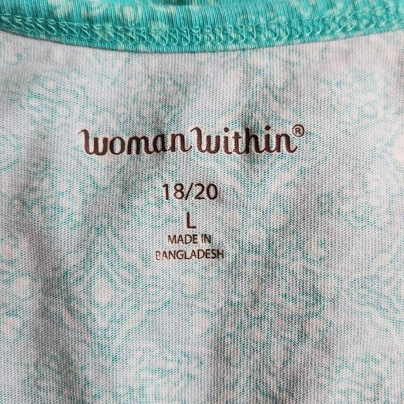 Woman Within Turquoise Geometric Sleeveless Top Size LG Elastic Waistband Comfy - Picture 6 of 7